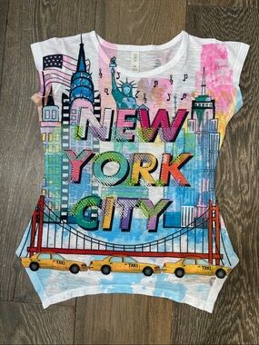 Unique Youth Child Kids Girls Top New York City XL Graphic Shirt Taxi Colorful